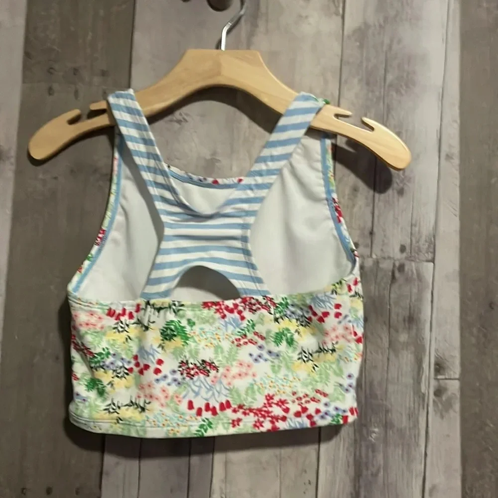 Hanna Andersson Girls  Floral  Stripes Bikini Tankini Swimsuit  Top size 130